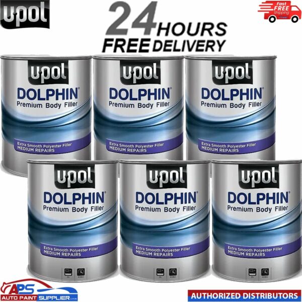 6 X U-POL DOLPHIN PREMIUM BODY FILLER ADVANCE MEDIUM DEPTH REPAIRS 3 LTR Model: DOLBF/M