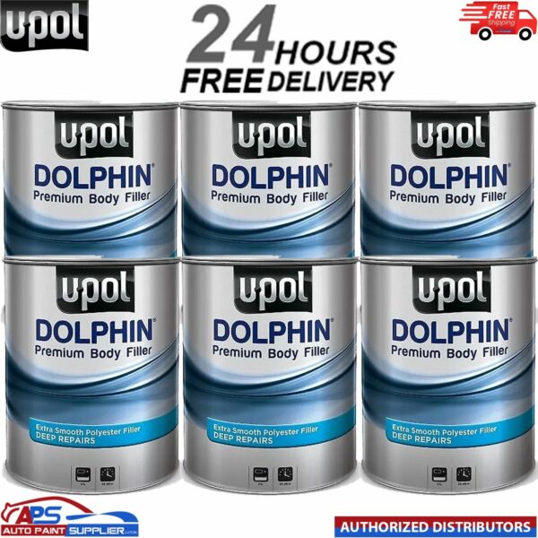 6 X U-POL DOLPHIN PREMIUM DEEP BODY FILLER 3LTR FOR DEEP REPAIRS ULTRA FINE Model: DOLBF/D