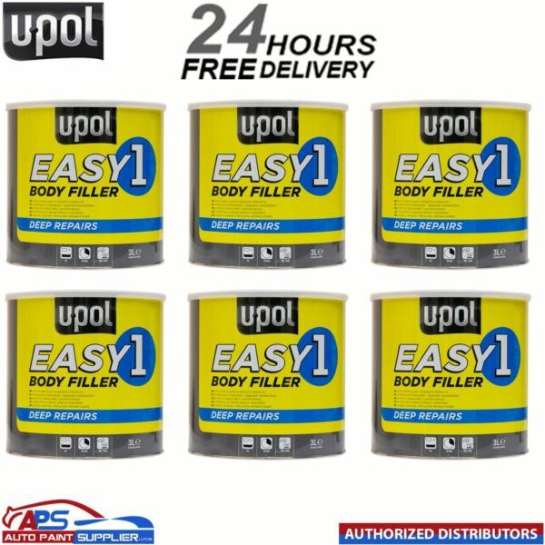 6 X UPOL EASY 1 BODY FILLER 3L - DEEP FILL CAR BODY FILLER BIG SMOOTH EASY Model: EASY/1