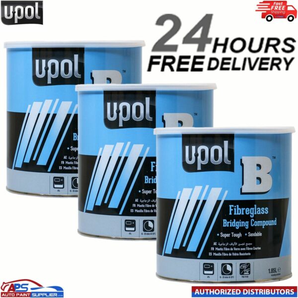 UPOL B Glass Fibre x 3 tins Bridging Compound No.4 1.85L Body Filler U-POL Model: UPOLB