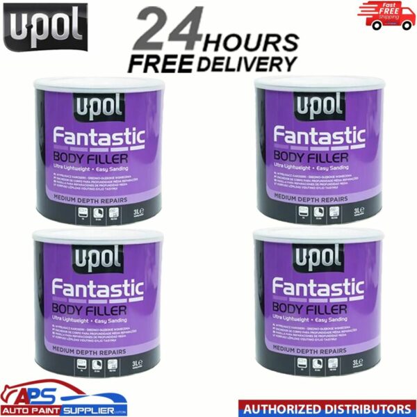 Upol Fantastic Polyester Body Filler 3 Litre x 4 - Includes Hardener & Spreader Model: FANT/3