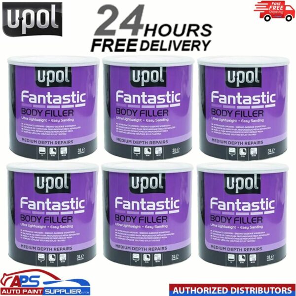 U-Pol Fantastic x 6 Polyester Car Body Filler 3LTR UPOL FANT/3 with BPO Hardener Model: FANT/3
