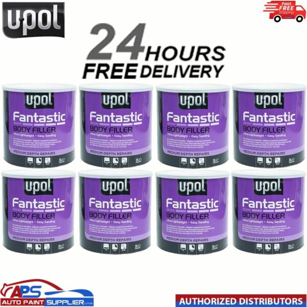 U-Pol Fantastic x 8 Polyester Car Body Filler 3LTR UPOL FANT/3 with BPO Hardener Model: FANT/3