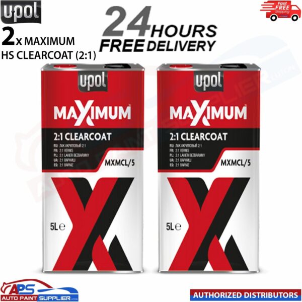 2x U-POL MAXIMUM 2K HS CLEARCOAT LACQUER 5 LITRE MXMCL/5 - FAST DELIVERY Model: MXMCL/5