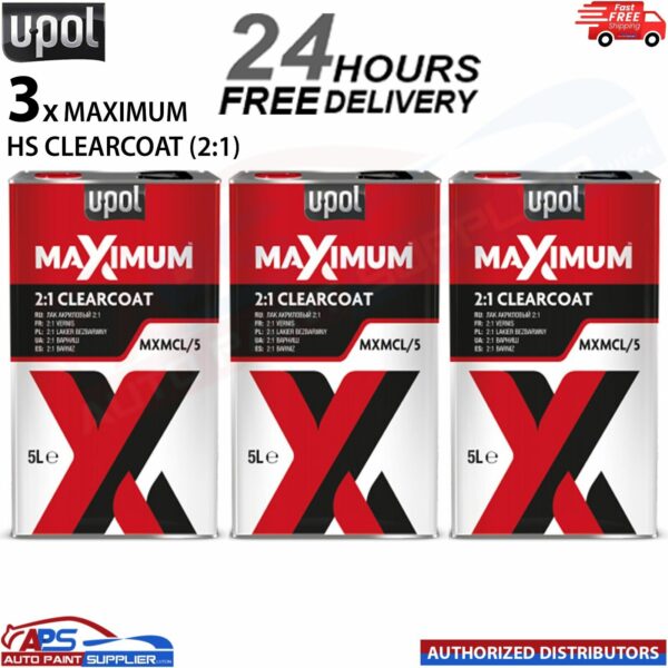 3x U-POL MAXIMUM 2K HS CLEARCOAT LACQUER 5 LITRE MXMCL/5 - FAST DELIVERY Model: MXMCL/5