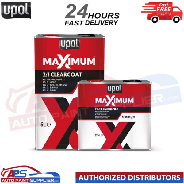 U-POL MAXIMUM 2K HS CLEARCOAT LACQUER 5 LTR - WITH FAST HARDENER KIT 7.5 L Model: MAXMIMUM7.5