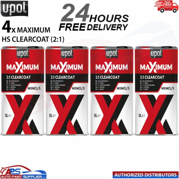 4x U-POL MAXIMUM 2K HS CLEARCOAT LACQUER 5 LITRE MXMCL/5 - FAST DELIVERY Model: MXMCL/5