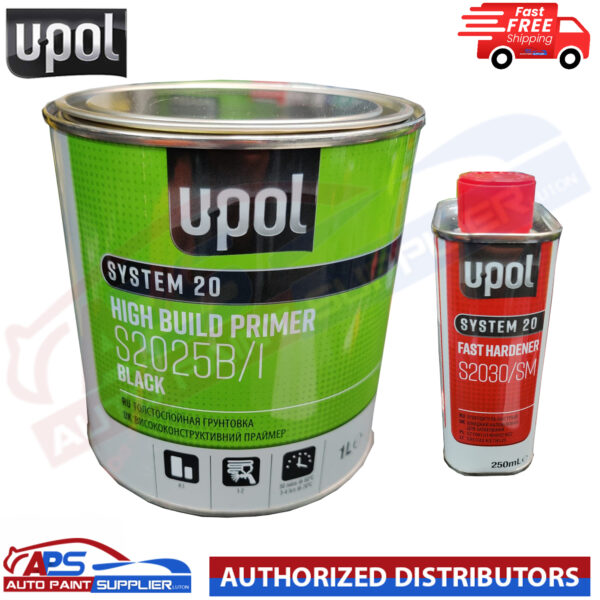 UPOL HIGH BUILD PRIMER S2025B/1 BLACK 1L - WITH FAST HARDENER S2030/SM 1.25L KIT Model S2025+S2030