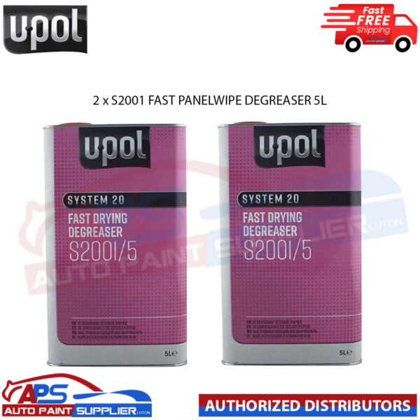 2 X U-POL SYSTEM 20 FAST DRYING DEGREASER S2001/5 PANEL WIPE Upol 5 LITRE Model: S2001/5