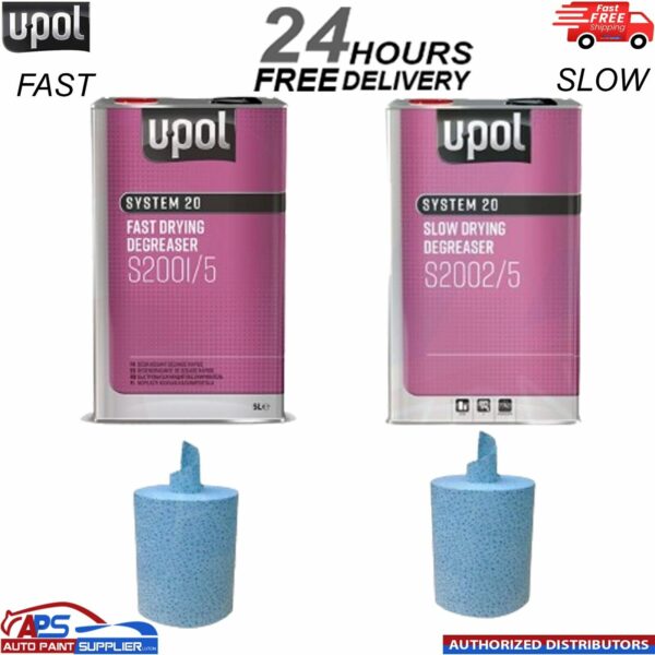 UPOL SYSTEM 20 SLOW AND FAST DEGREASER 5 LITRE WITH 2 STARCHEM SOLVENT WIPE Model: S2002/5+S2001/5