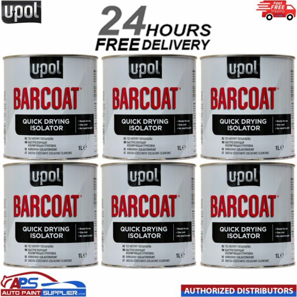 6 X U-POL BARCOAT QUICK DRYING ISOLATOR 1K PRIMER 2K PAINT REACTION UPOL BAR/1 Model: BAR/1
