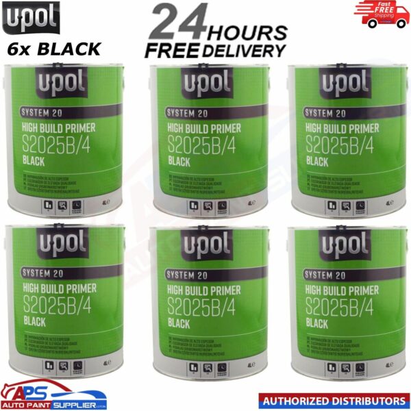 6x U-Pol 2K HS High Build Paint Primer 4:1 4 Litre BLACK S2025B - FAST DELIVERY Model: S2025B/4