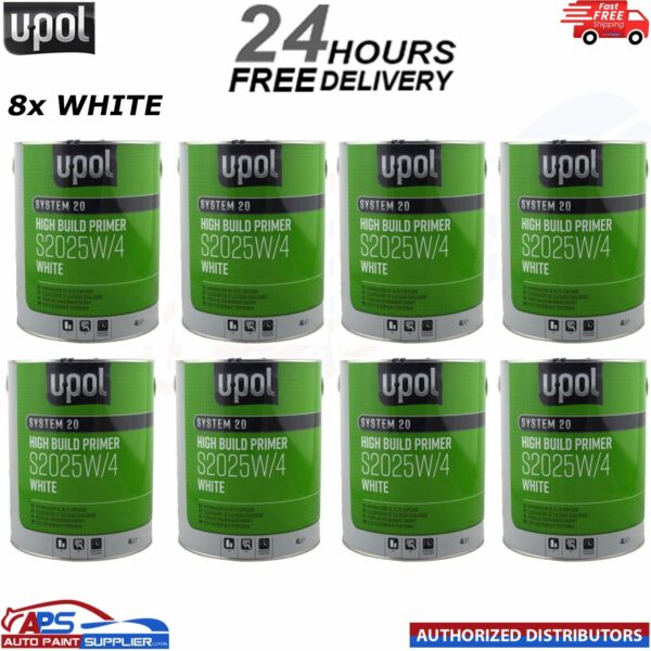 8x U-Pol 2K HS High Build Paint Primer 4:1 4 Litre WHITE S2025 - FAST DELIVERY Model: S2025W/4