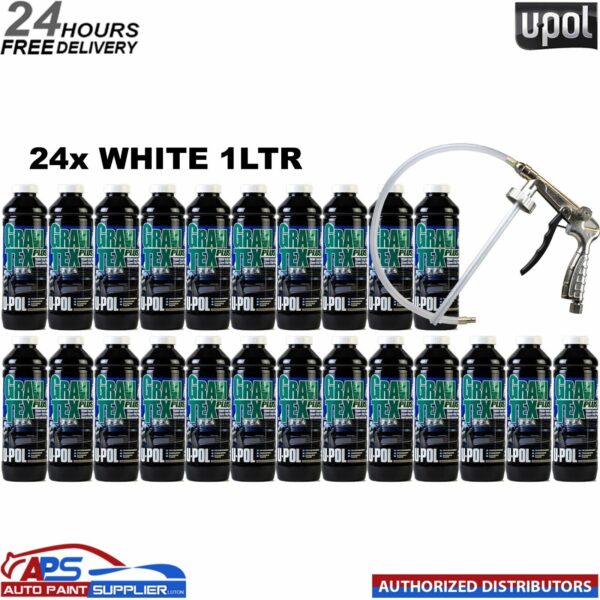 24X U-POL GRAVITEX PLUS HS STONE CHIP COATING PROTECTER 1L WHITE WITH GUN Model: GRA/BW1