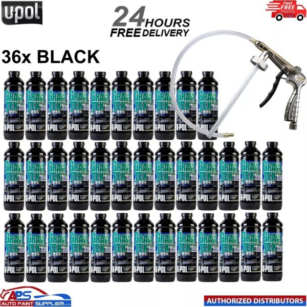 36X U-POL GRAVITEX PLUS HS STONE CHIP COATING PROTECTER 1L BLACK WITH GUN Model: GRA/NB1