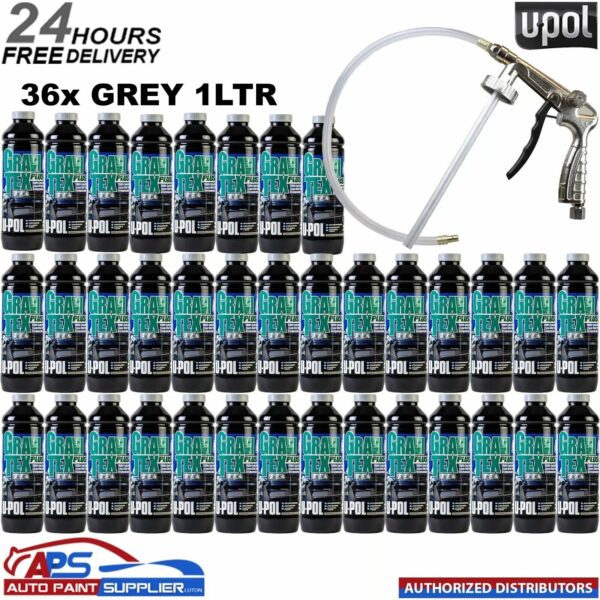 36X U-POL GRAVITEX PLUS HS STONE CHIP COATING UPOL, PROTECTER 1L WITH GUN -GREY Model: GRA/GG1
