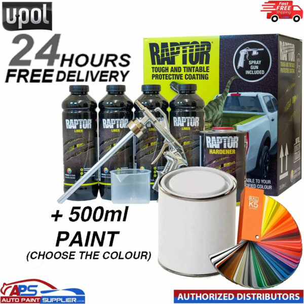 UPOL RAPTOR Tintable 4 Bottles KIT 3.8L + PAINT 500ml (Choose The Colour) Model: RLT/S4