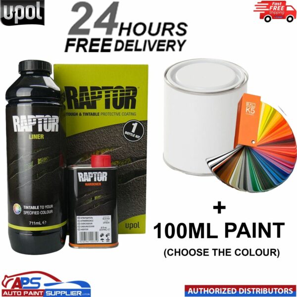 UPOL RAPTOR TINTABLE TRUCK BED LINER 0.95L KIT + PAINT 100ML (Choose The Colour) Model: RLB/S1