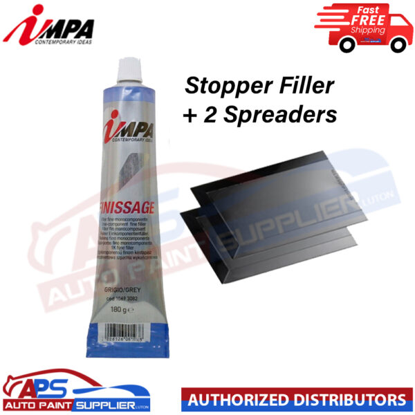 1K Impa Grey Stopper Fine Filler Finissage 180g Tube & Spreaders Model FL1069/kit