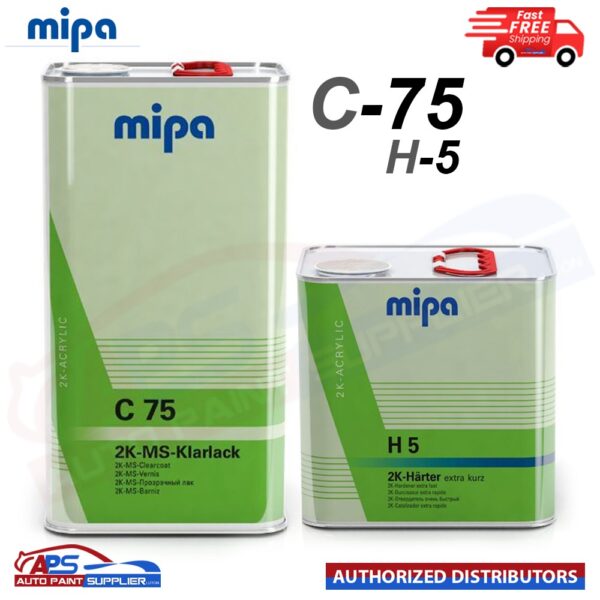 MIPA 2K MS Klarlack C75 CLEARCOAT LACQUER WITH H5 EXTRA FAST HARDENER 7.5LTR KIT Model: C75-H5