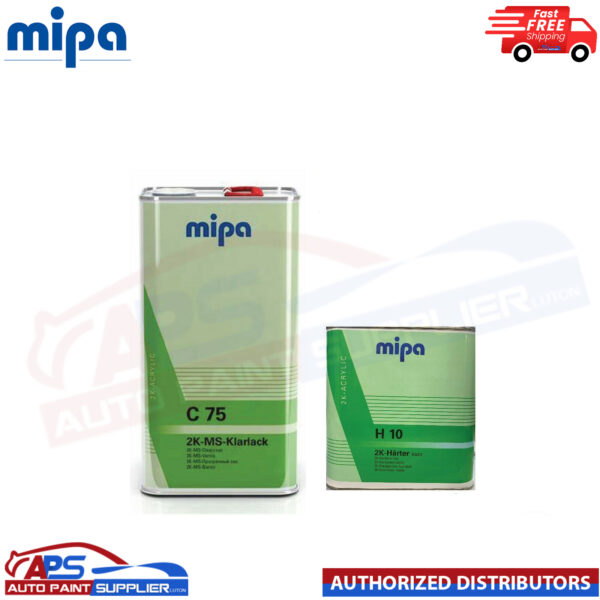 MIPA 2K MS Klarlack C75 CLEARCOAT LACQUER WITH H10 FAST HARDENER - 7.5LTR KIT Model: C75-H10