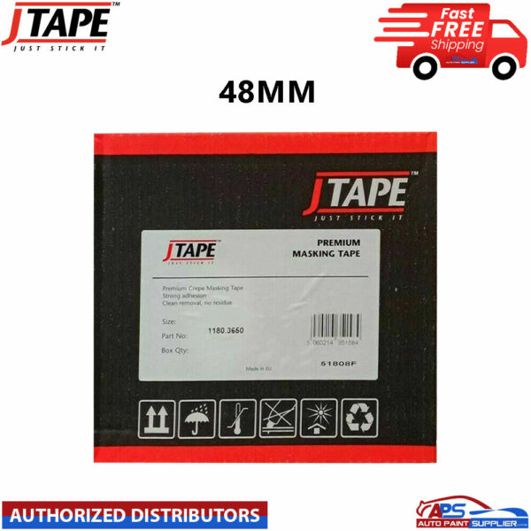 J Tape Premium Crepe Masking Tape Strong Adhesion Roll 48mm Box of 20 Model 1180.3650