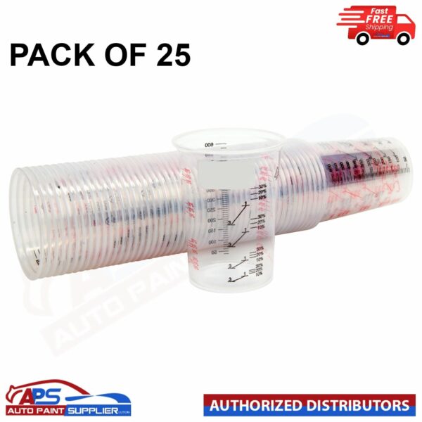 Pack 25 Car Paint Plastic Mixing Cups 600ML 4:1 / 3:1 / 2:1 / 10% 20% 30% Grads Model: Paint Plastic Mixing Cups 600ML