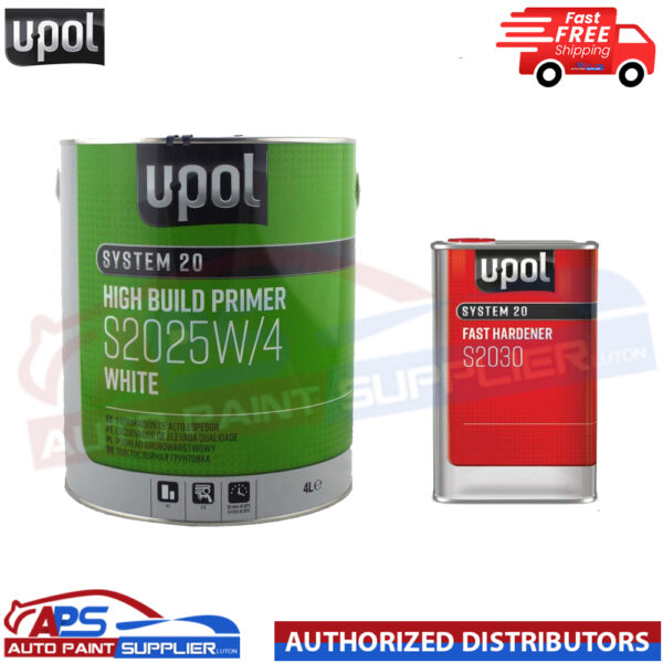 U-POL S2025W/4 HIGH BUILD 2K PRIMER WITH S2030 UPOL HARDENER - 5LTR KIT - WHITE Model: S2025W/4
